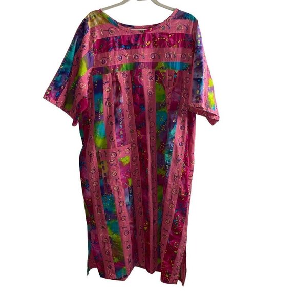 Unbranded Dresses & Skirts - Vintage Womens Dress Size Large Pink Tie Dye Embroidered Patchwork Midi